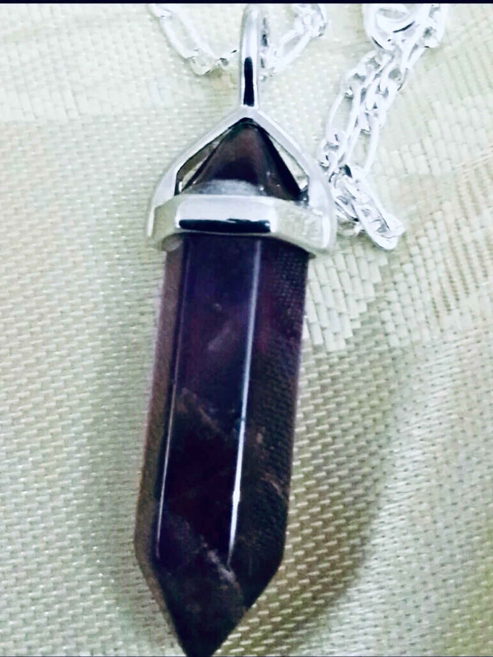 Silver Necklace .925 With Healing Real Amethyst  Hexagon Crystal Gemstone NWT